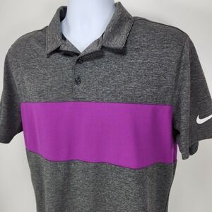 Nike Golf Polo Performance Shirt Mens L Gray Purple Block Dri-Fit Swoosh